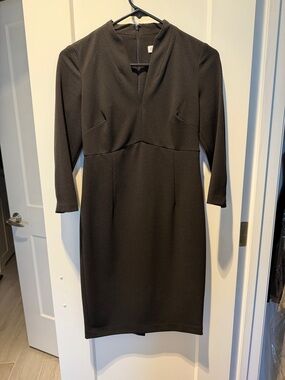 Calvin Klein Black Midi Sheath Dress with V-Notch Neck